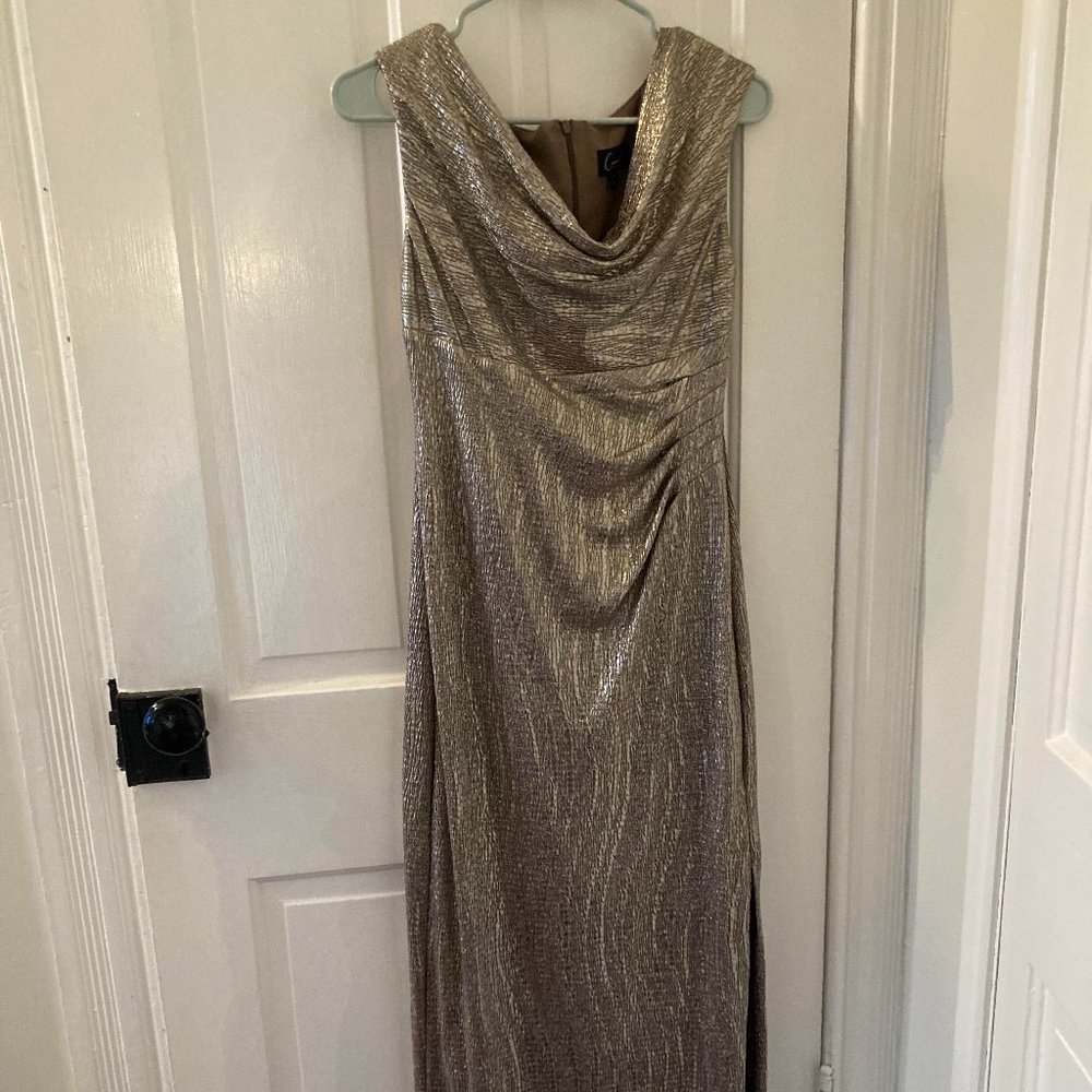 Connected Apparel Gold Cowl Neck floor length dress Size 4P